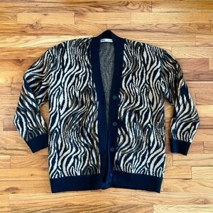 Zara zebra animal print knit cardigan oversized